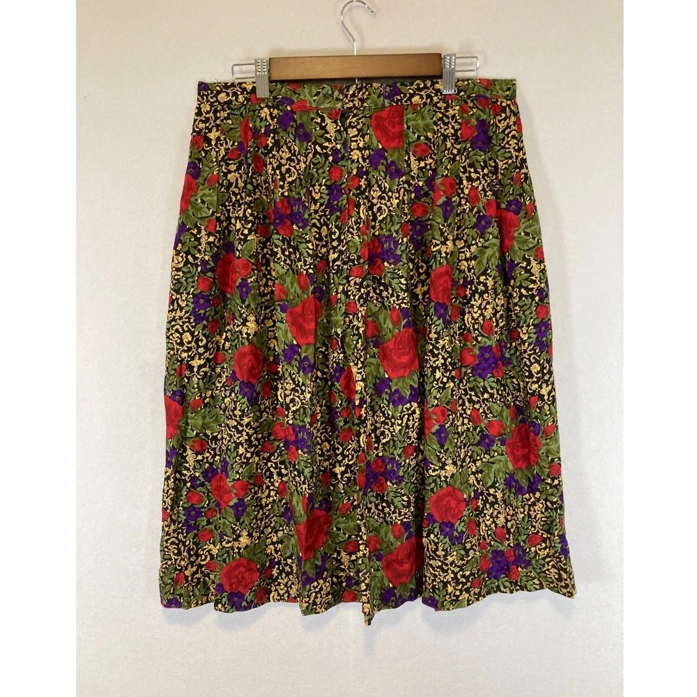 Vintage Norton McNaughton Womens 14 Multicolor Floral Pleated‎ Rayon Midi Skirt